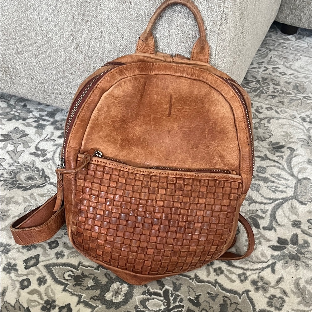 Vilenca Holland for Anthropologie Brown Woven Leather Backpack Bag